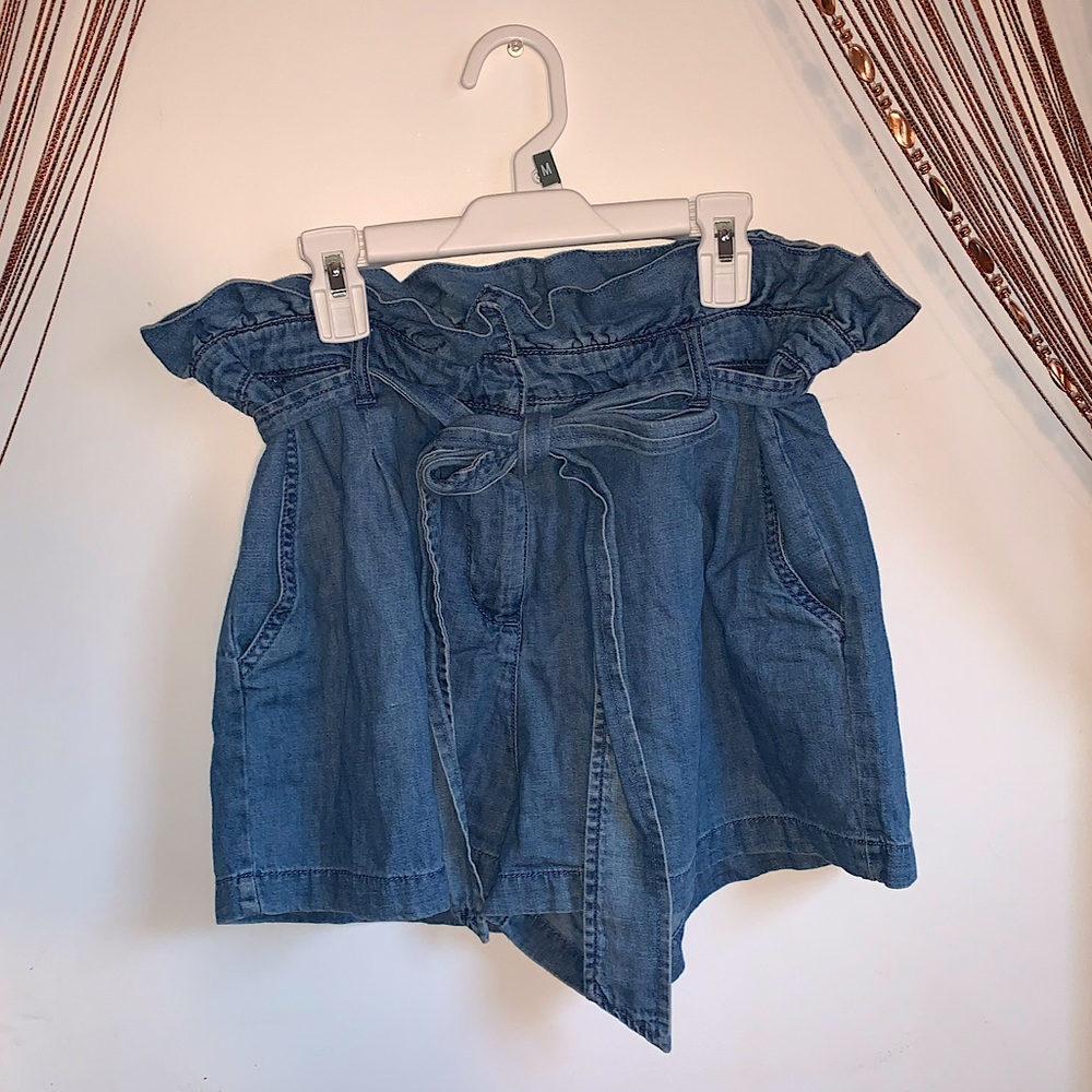 💙High-waisted Paper-bag Jean Shorts with Belt💙